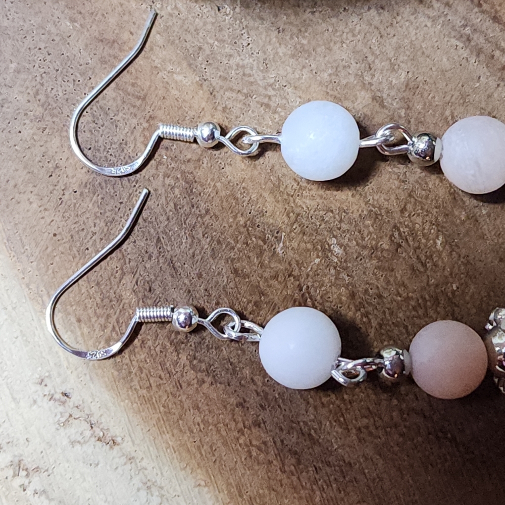 14. Dangle Earrings With Peach Colored Stone Beads And Silver Accents - Picture 7 of 7